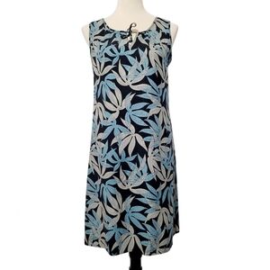 Tommy Bahama Women XS 100% Silk Tropical Leaf Print Sleeveless Dress Blue Resort